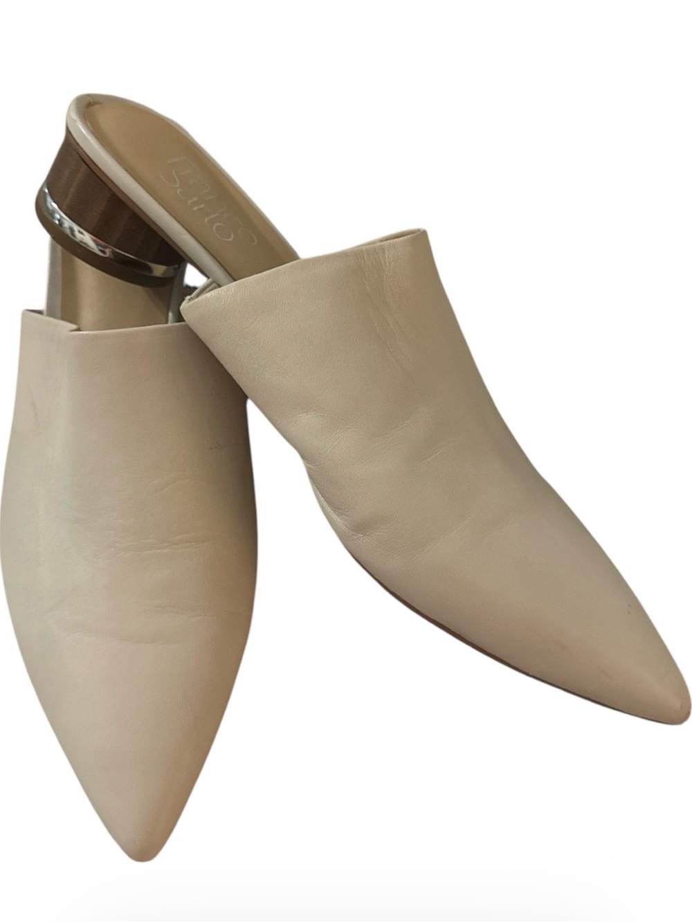 Franco Sarto women’s Beige Leather Pointed-Toe Mule Heels size 7.5M